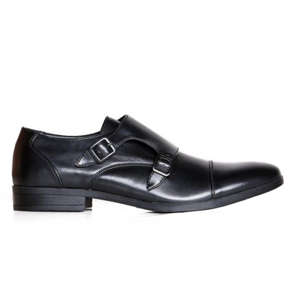Double Buckled Men'S Dress Shoes Italian Leather Monk Strap Shoes