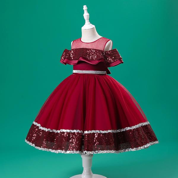 Cotton Children's Dress Clothing Mid length Sequin Design Girls Princess Dress