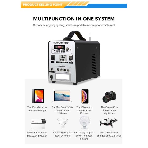 250W Portable Power Station 12V Solar Storage Generator With 12V 20Ah Lithium Solar Battery