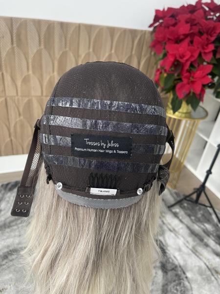 Perruques médicales en silicone noir naturel, 16 pouces, avec bonnet en silicone et cheveux humains