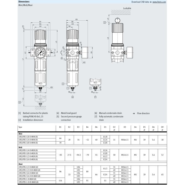 Регулятор 159633 фильтров вручную поворачивая FESTO LFR-1-D-MAXI