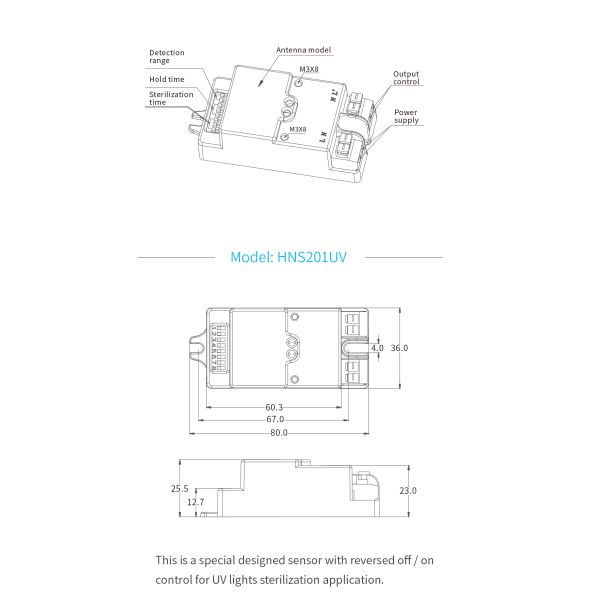 HNS201UV UVC Двигательный датчик микроволновой сигнализации переключатель DIP 220-240VAC