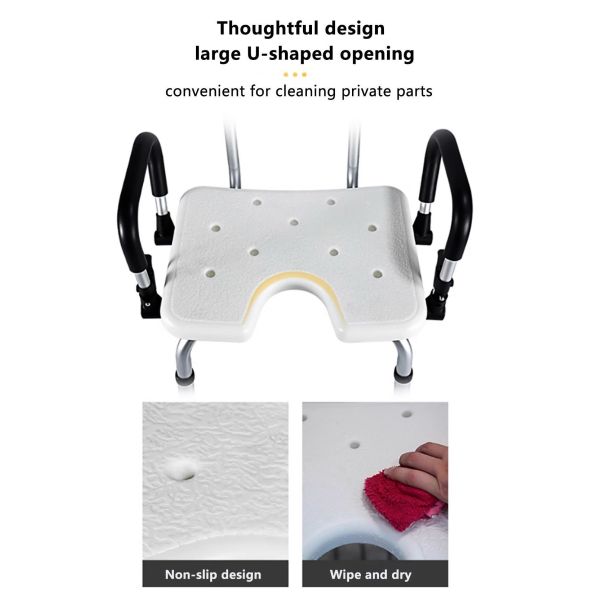 Senior Friendly Bathroom Chair For Shower Adjustable Height Aluminium Bath Chair With Backrest