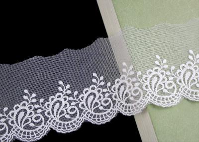 Nylon Mesh Cotton Embroidery Lace Trim With Floral Design Scalloped Edge No Azo
