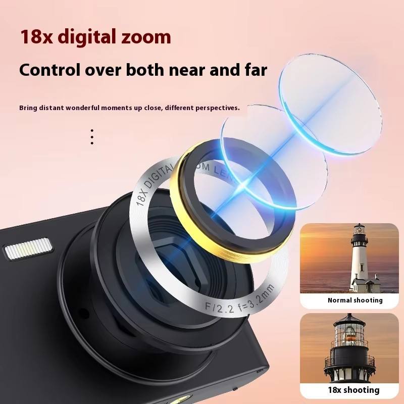 4K Recording 18X Zoom Dual Lens 64MP Compact Vlogging Camera 2.8 Inch Display Electronic Image Stabilization OTG Connection for