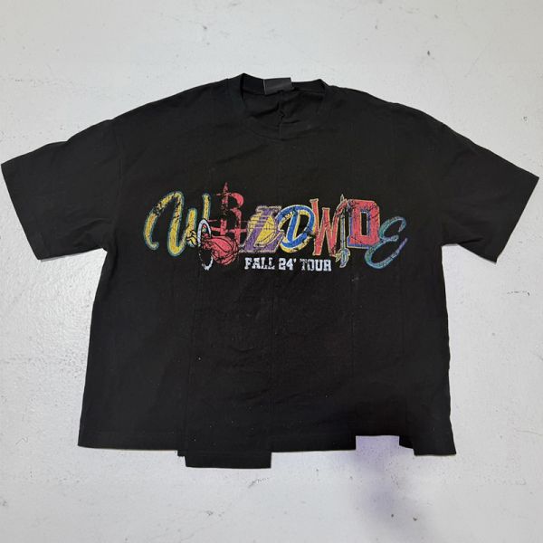 Custom Print Logo Manufacturer Streetwear Panel Boxy Screen Printed Sun Faded Tee Patchwork Uneven Hem Cut and Sew Men T Shirt