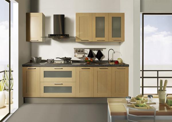 Apartment Solid Wood Kitchen Cabinets Traditional Design With Blum Soft Closing Hinges