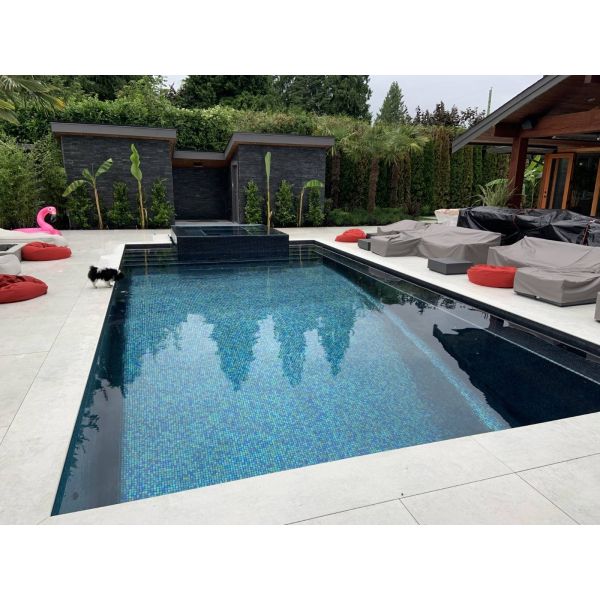 Blue Iridescent Glass Mosaic Swimming Pool Tile with Polished Sheet Size of 306x306MM