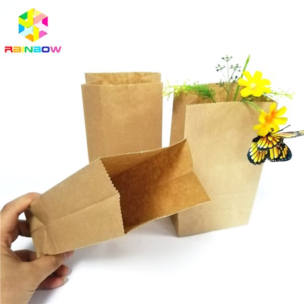 Food Grade Kraft Paper Flat Bottom Bag Biodegradable Grease Proof Snack Packaging