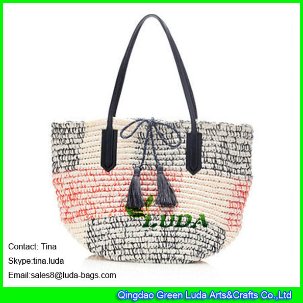 LUDA luxury handbags crochetting Womens Colorblocked Straw Market Tote