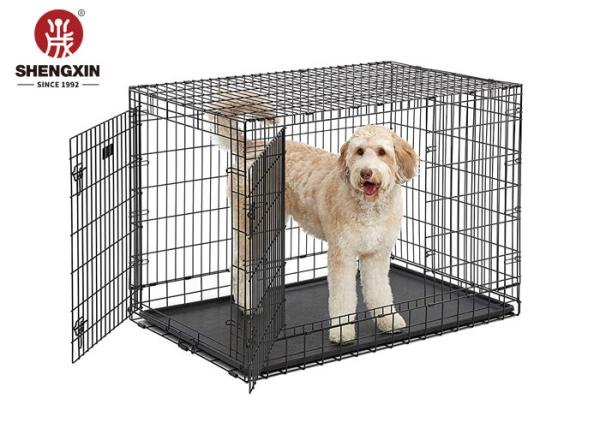 Heavy Duty Pulleys Thickened Stainless Steel Folding Dog Cage With Tray