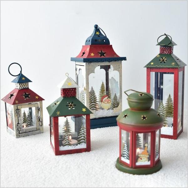 European Vintage Iron Art Home Courtyard Santa Claus Snowman Christmas lantern Candle Holder Decoration