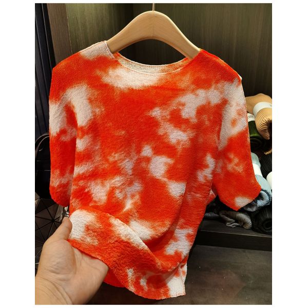Women's Summer Elegant and Versatile Short-Sleeved T-Shirt Tops Casual Tie-Dye with Slimming Loose Fit
