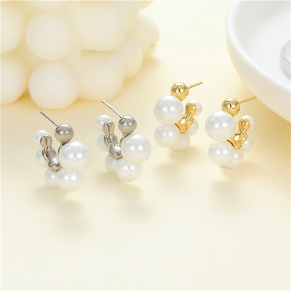 Wholesale Jiexing Jewelry Pearl Design Earring Gold Plated C-Shape Daily Design Stud Earrings S925 Silver Needle for Women Girls