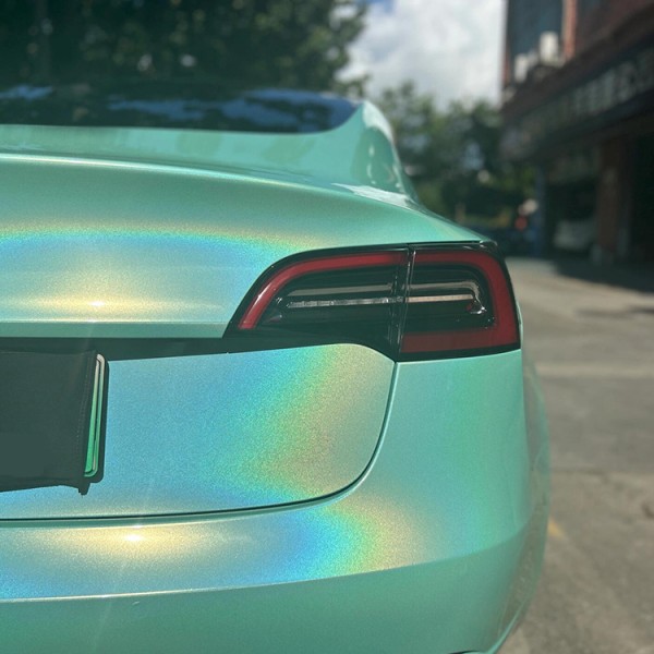 Glossy Laser Baby Blue Car Color Change Stickers PVC Vinyl Wrapping Car Film Stretchable Air Release