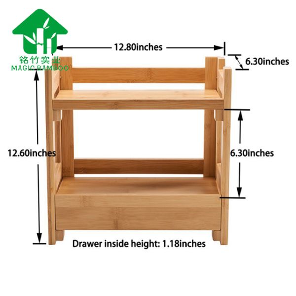 Miscellaneous Storage Rack Desktop Small Two-Layer Bamboo Cosmetics Rack with Drawer