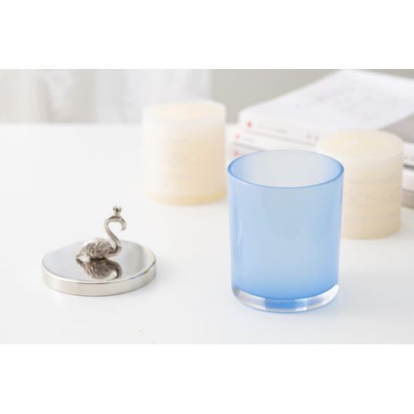 Empty 430ml Color Glass Candle Holder 15oz Blue Candle Jars With Lids