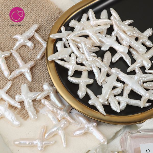 Natural Freshwater Pearl Cross Pendant Irregular Cross Diy Necklace Earrings Baroque Pearl Cross Charms Accessories Wholesale