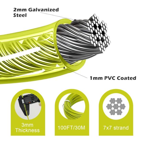 Colorido PVC revestido de acero cable de alambre de acero inoxidable de alta resistencia 304/316 7x7 7x19 personalizado según sus necesidades