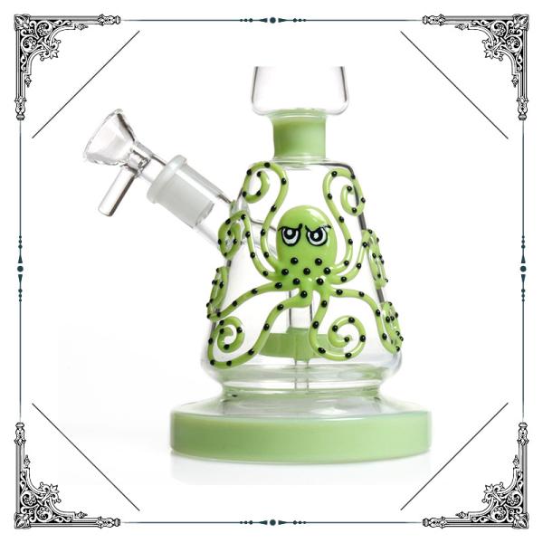 Rock Hand Blown Bongs Showerhead Perc Bongs 9 Inches With Green Octopus