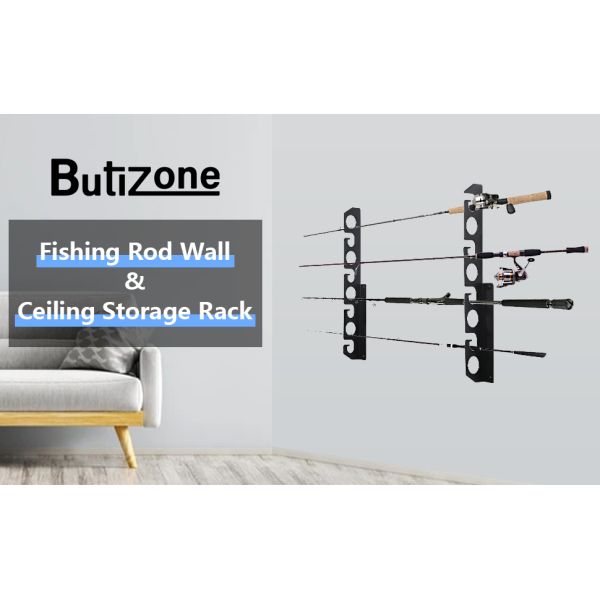 Настенный держатель для рыболовных палок идеально подходит для гаража и подвала