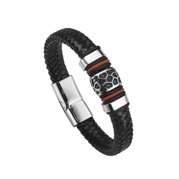 Fashion Jewelry Black Men Leather Bracelet With Magnetic Clasp Wholesale
