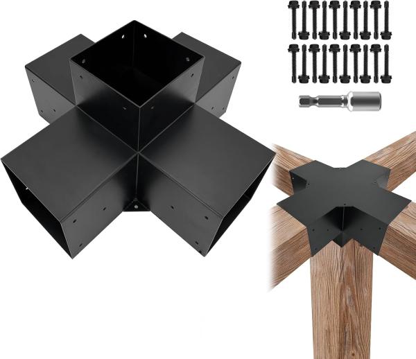 Full  Modern Pergola Bracket Set Wood Post Base Kit With Steel Brackets Modular Sizing Pergola Bracket Kits