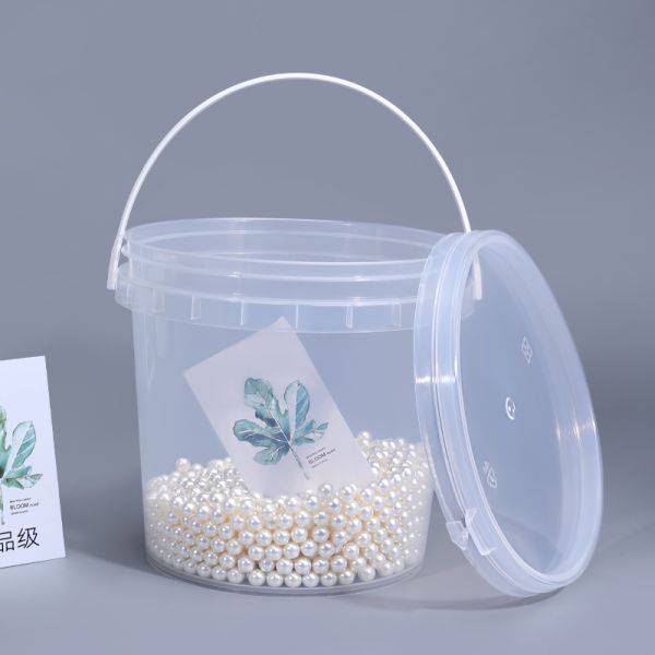 Продажа 2 л бело-черно-прозрачная пластиковая ведра с крышкой для закусок пищевого качества