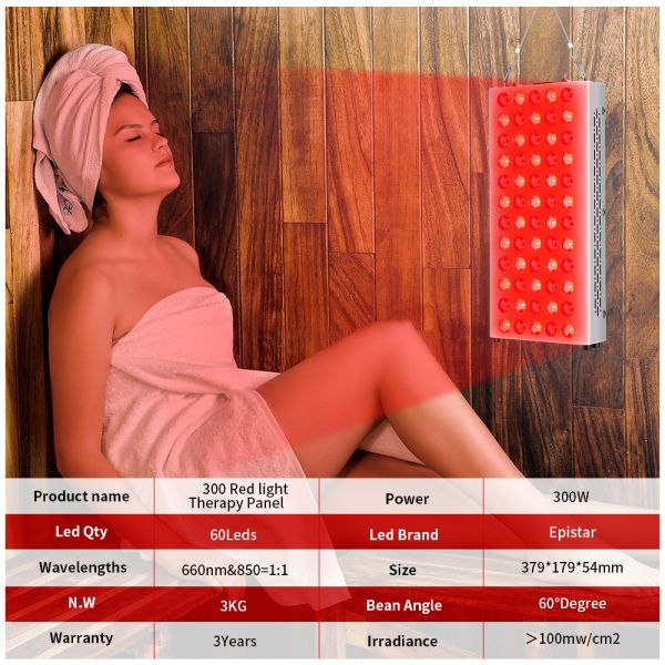 850nm 660nm LED Red Light Therapy Panel 300W Body Face Light Therapy Machine