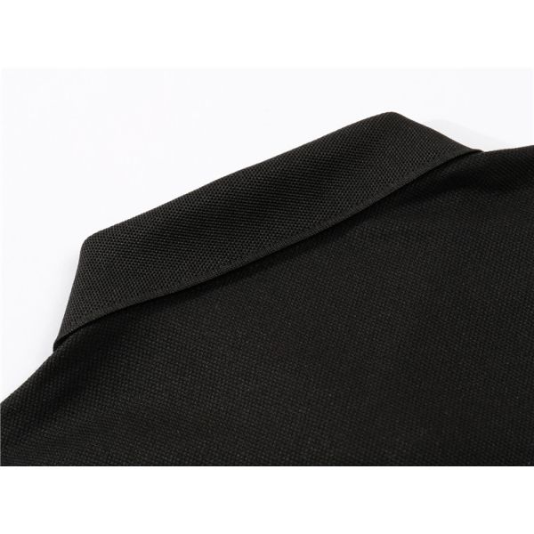 240gsm SGS Casual Plain Short Sleeve Shirt Black Golf Lapel Cotton Embroidered