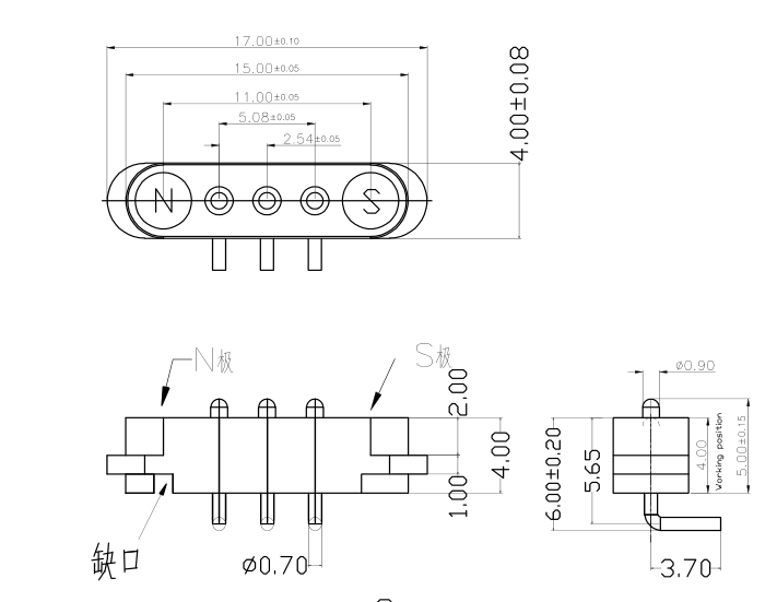 90 degrees angle magnetic connector 3pin male and female magnetic power connector 