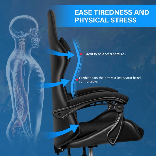 Plastic Seat Fabric Computer Gaming Chair with Footrest and Lumbar Support Ergonomic