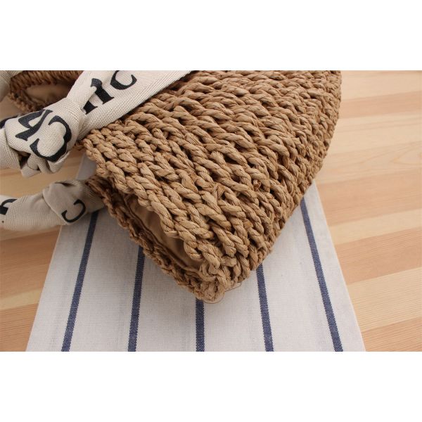 Custom Logo Accepted Silk Scarf Travel Holiday Bag with Portable Straw Woven Material