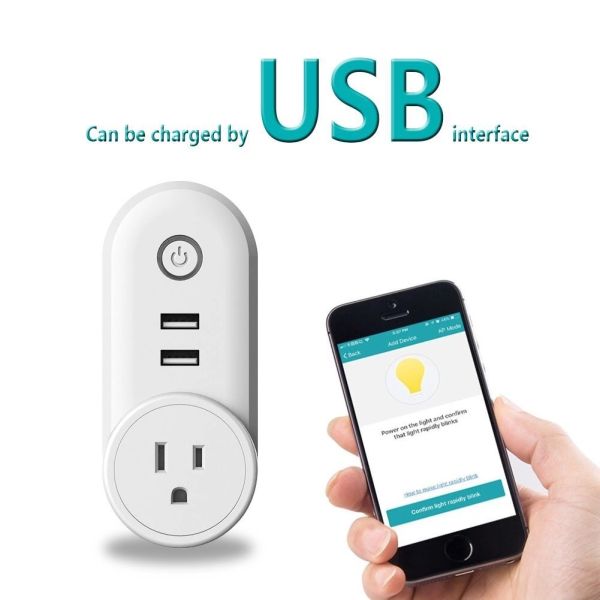 Smart WiFi Power Plug Outlet Socket with 2PCS USB Port App Control Timer Function Compatible with Amazon Alexa Google