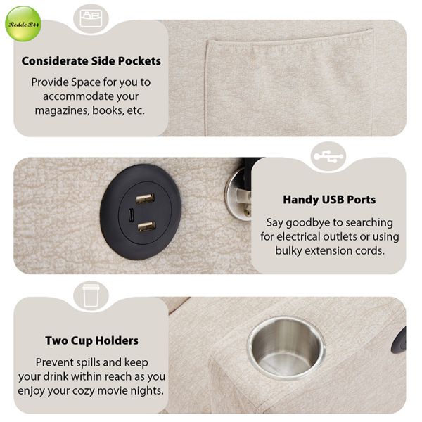 Modern Fabric Pull Out Sofa Bed with USB Charging Port & Cup Holder Saving-Sapce 2 Seater Sofa Convertible Sleeping Folding Sofa Bed