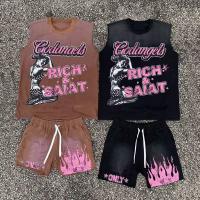 Vente à chaud Vêtements de rue Pour Hommes Short Sets Logo personnalisé Lavé à l'acide Vintage Supersize Tank Top et Shorts Deux pièces