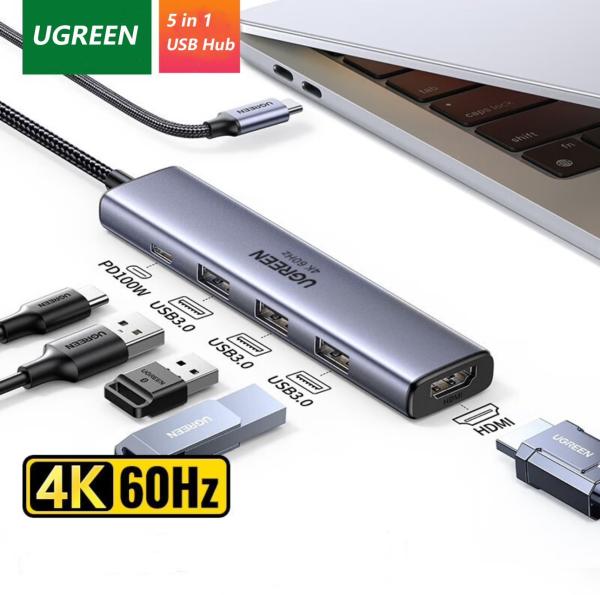 USB C Hub 5 in 1 USB C to HD-MI Splitter 3 USB A 3.0 Port and 5Gbps Type-C Data Port, 4KHDMI Port, PD 100W Charging