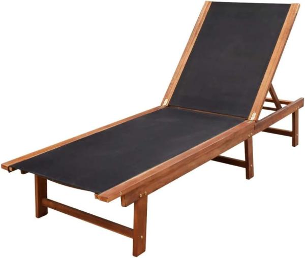 Outdoor Patio Adjustable Wood Chaise Lounge Recliner | Textilene Lounge Chair | Reclining Lawn Chair for Lawn