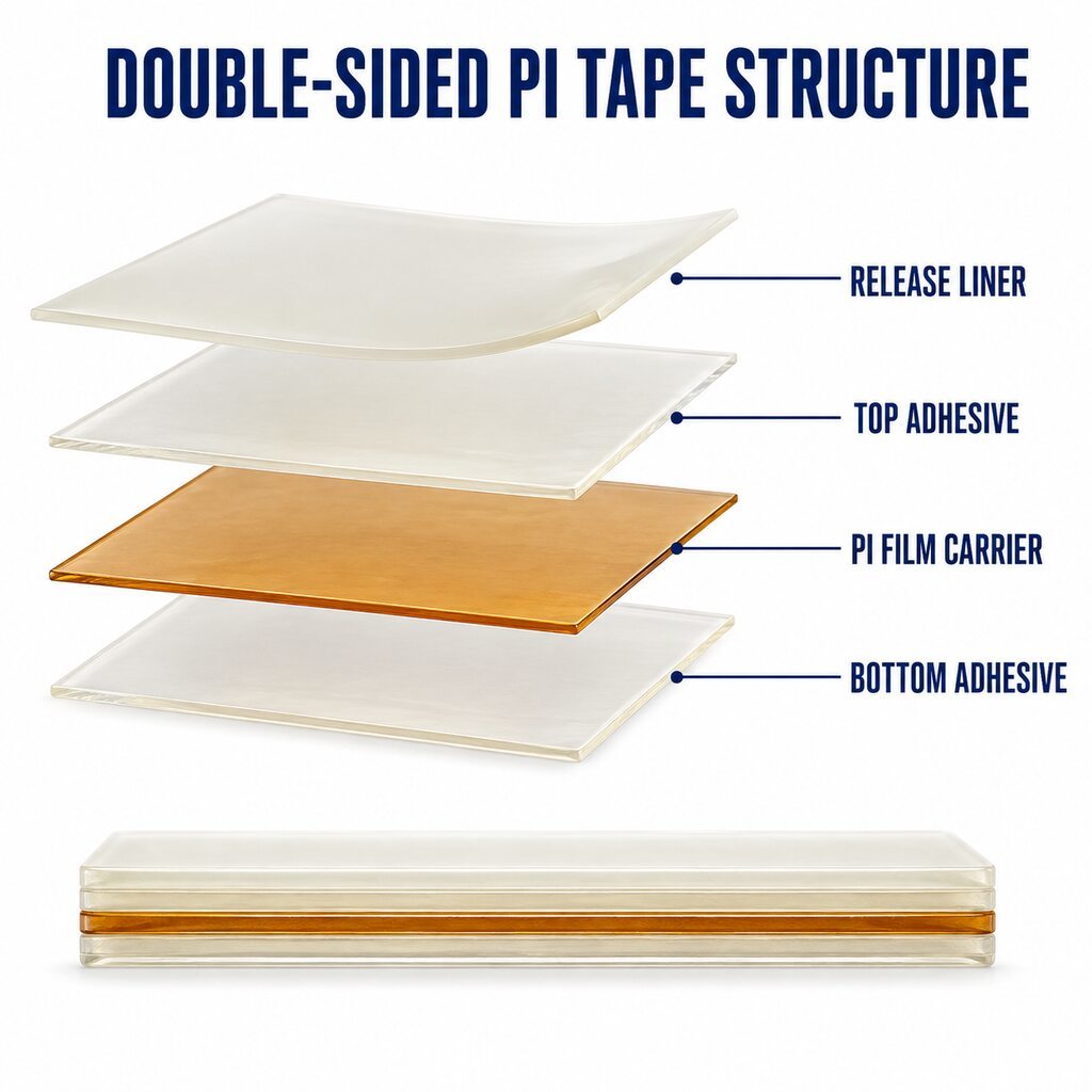Double-Sided Polyimide Tape (Double-Coated PI Tape / High-Temperature PI Bonding Tape) – Silicone or Acrylic Adhesive for FPCB Mounting, Silicone Foam Bonding and Die-Cut Parts