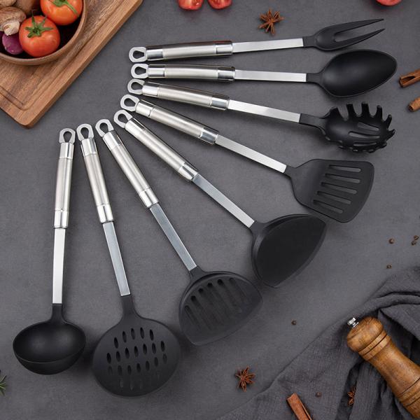 Kitchen tools utensils set with Nylon head Stainless steel handle fork ladle sollted turner Pasta Server