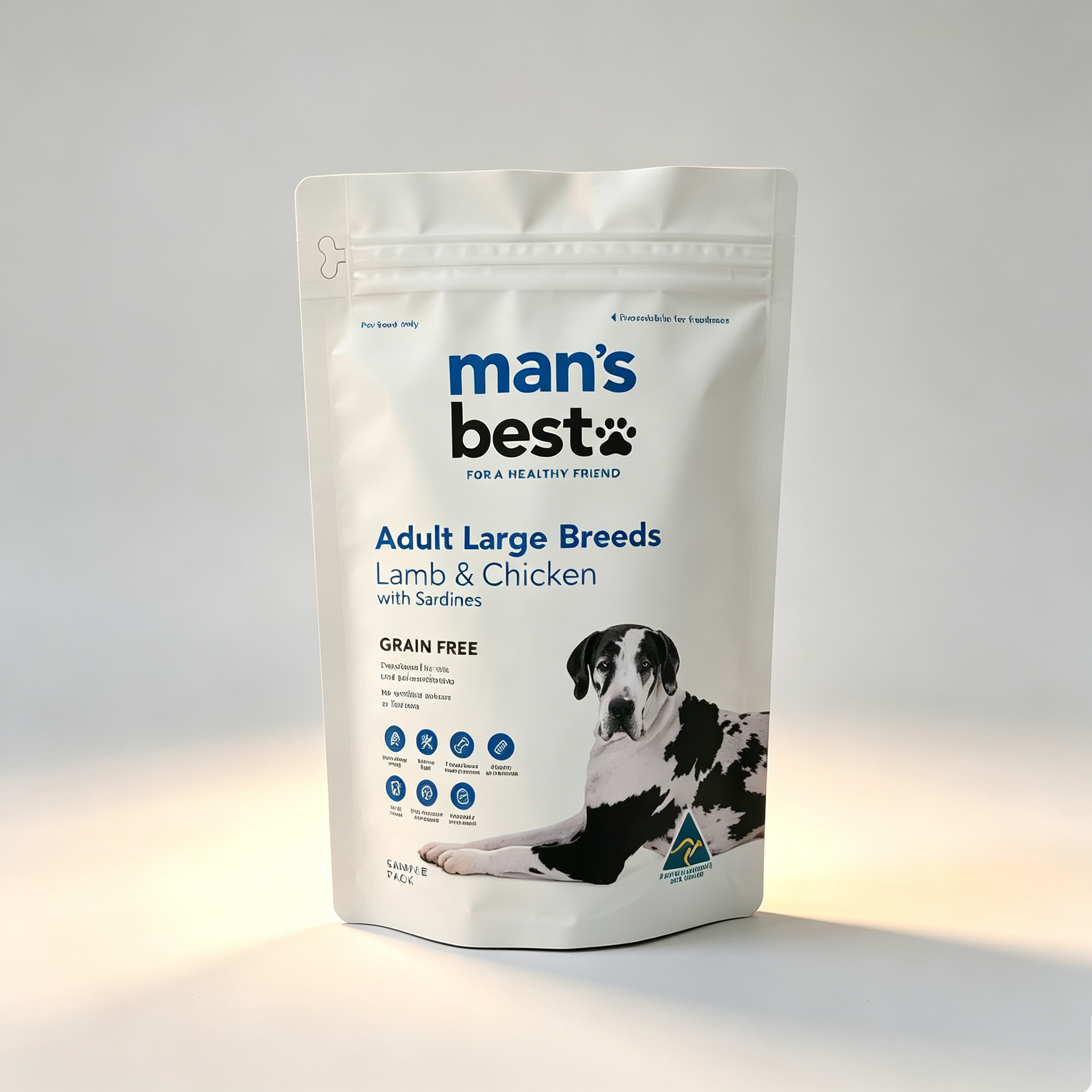 High Barrier Aluminum Foil Doypack Pouches With Easy Tear Ziplock | Custom Printed Stand Up Dog Treat Pouches For Adult Large Breed Grain Free Lamb Chicken Sardine Kibble OEM