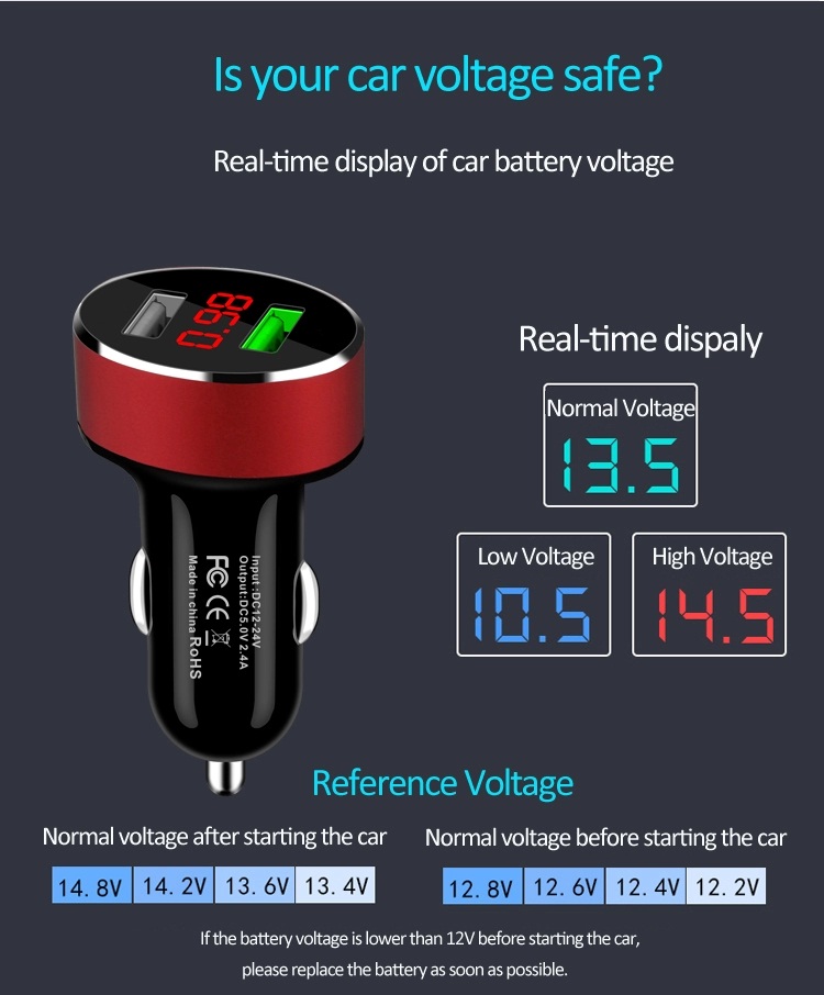 DC заряжателя 30W телефона автомобиля USB ODM двойной быстрый высокоскоростной к заряжателю автомобиля DC с дисплеем СИД