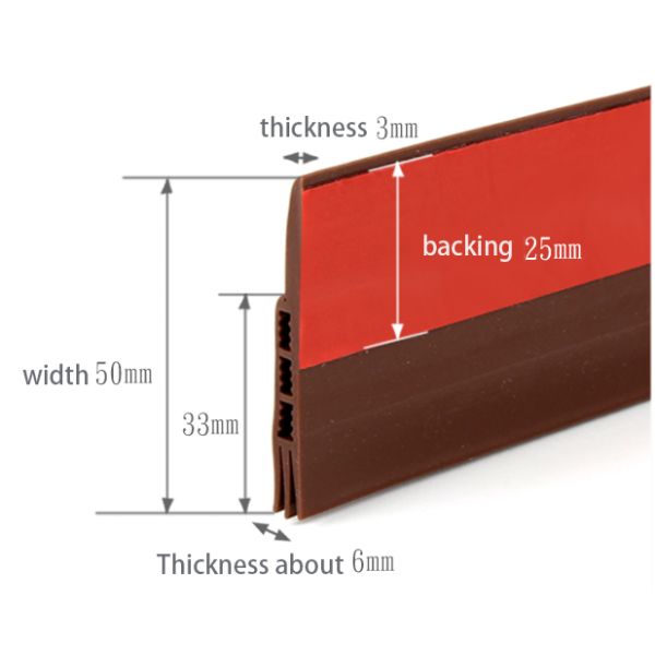 Brown TPE Door Draft Stopper for Under Door Bottom Seal Strip Home Weather Stripping