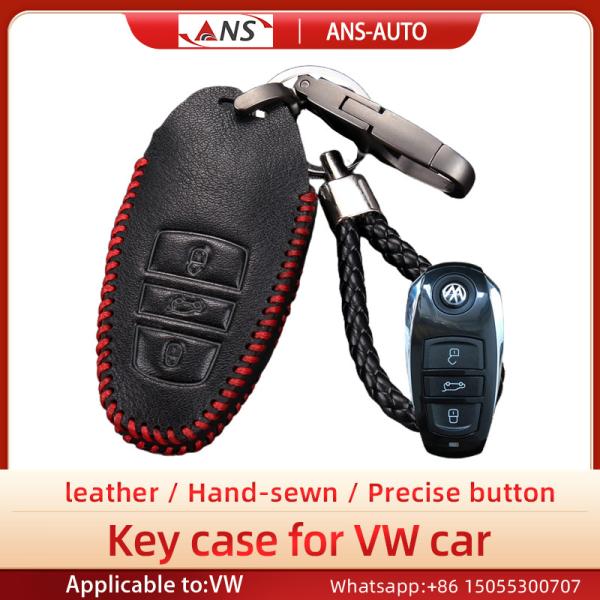 Black Hand Sewing Full Grain Leather Car Key Case For Volkswagen