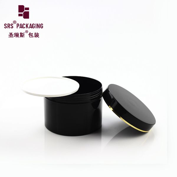 SRSC 400g single wall plastic PP container cosmetic cream black jar with lid