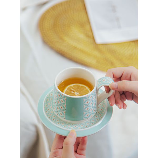 Simple Blue Ceramic Cup And Saucer Set For Cappuccino Or Tea In Europe Design