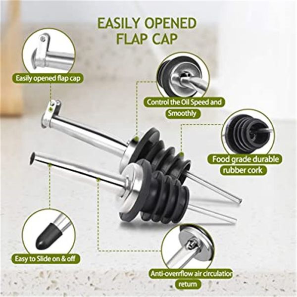 Glass Dark Green Kitchen Oil Bottle With Stainless Steel Spout Funnel Square 500ml 2pcs
