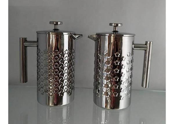 3D Embossed Stainless Steel Double Wall French Press Coffee Pot 1500ml