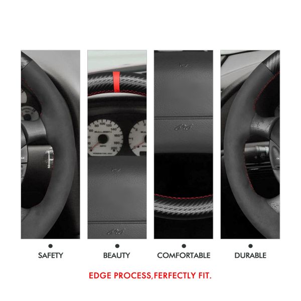MEWANT Custom Hand Stitching Black Carbon Fiber Steering Wheel Cover for Ford Mustang 1994-2004