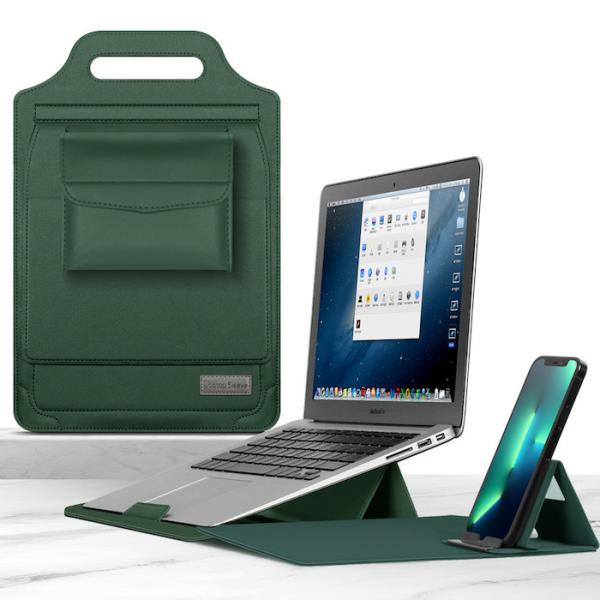 High Standard 13' Green PU Multi Purpose Laptop Sleeve Bags com Bolsa de Zipper